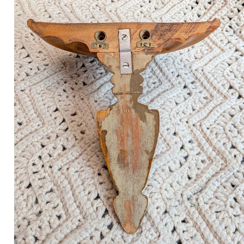 Vintage Wood Wall Corbels Floating Shelves Pair Turned Wood Sconces Mid Century